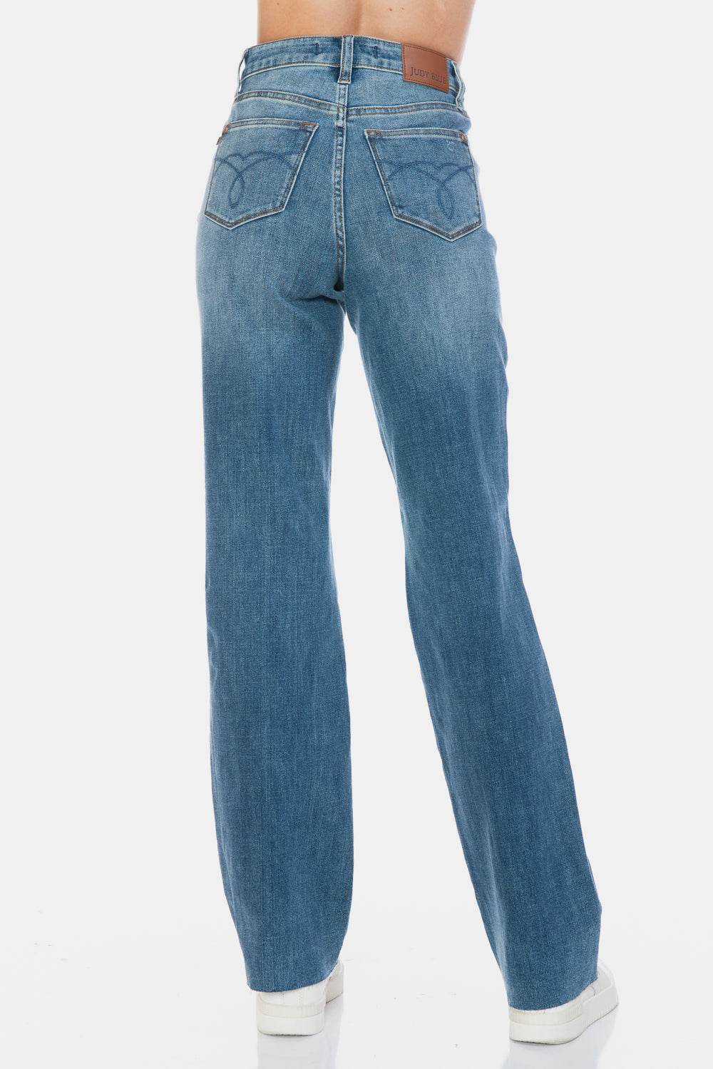 Judy Blue Full Size Tummy Control Cut Raw Hem Straight Jeans - UnLaced Boutique