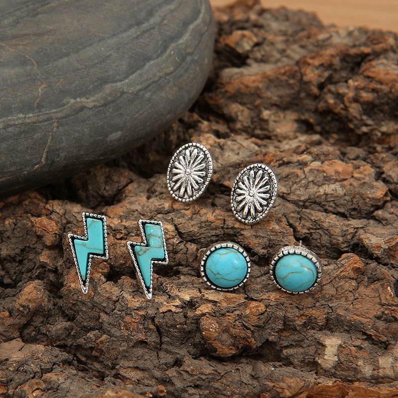 3 Piece Artificial Turquoise Stud Earrings - UnLaced Boutique