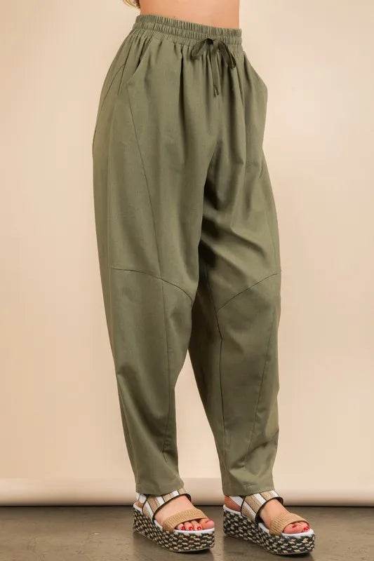 VERY J Solid Barrel Comfy Woven Pants - UnLaced Boutique