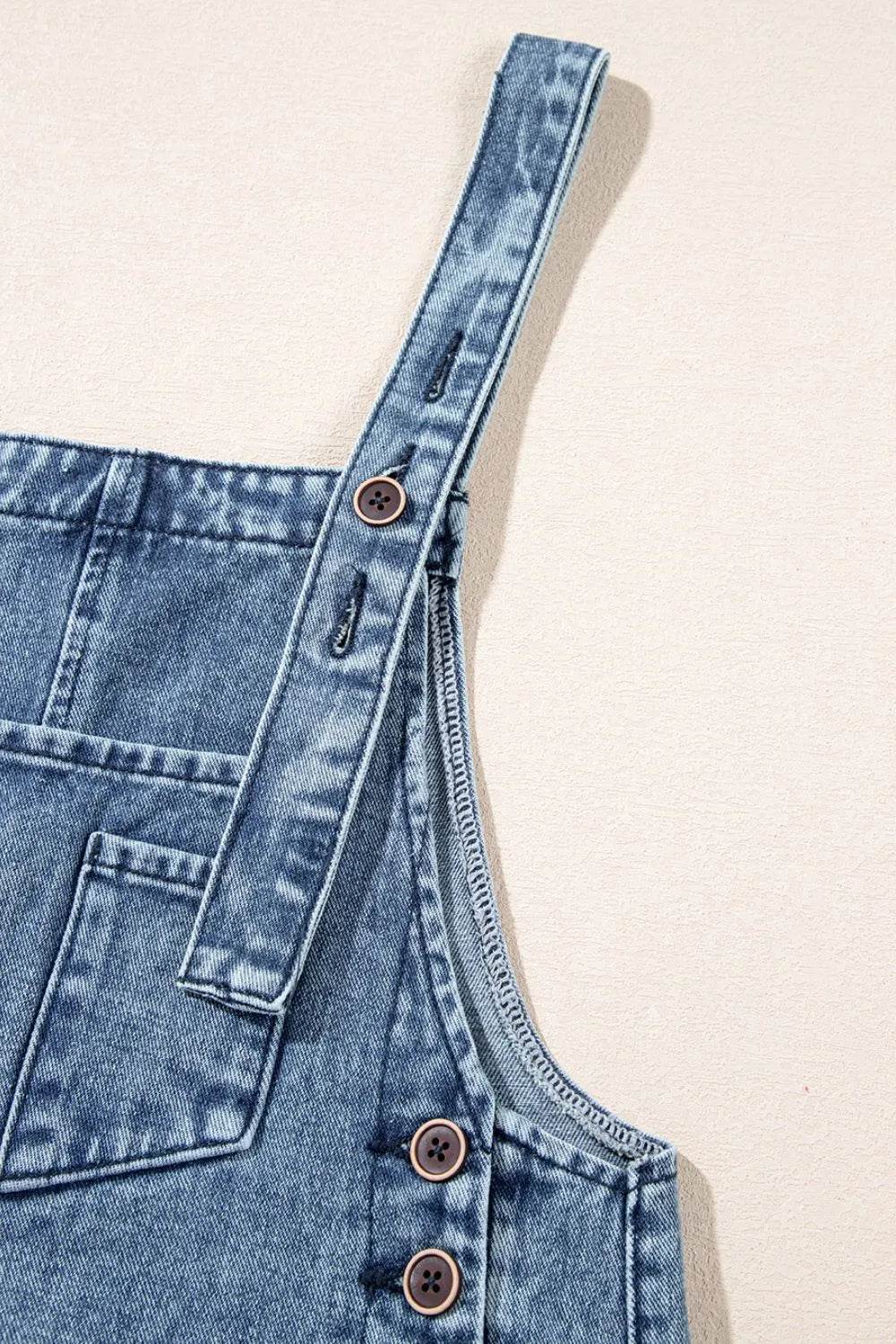 Distressed Bib Pocket Wide Leg Denim Overalls - UnLaced Boutique