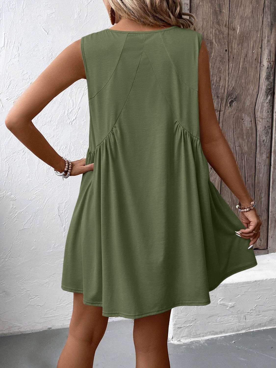 Ivy Lane Ruched V-Neck Sleeveless Mini Dress - UnLaced Boutique