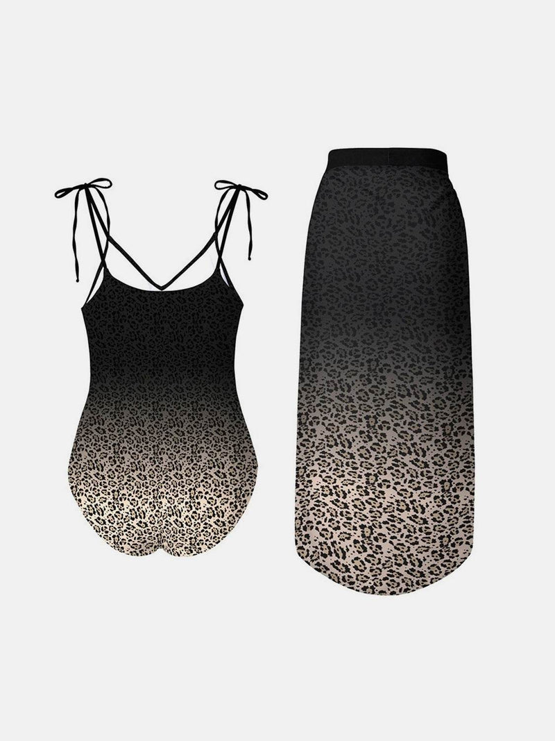 FAM-FAM Leopard Tie Shoulder Swimwear and Skirt Swim Set - UnLaced Boutique