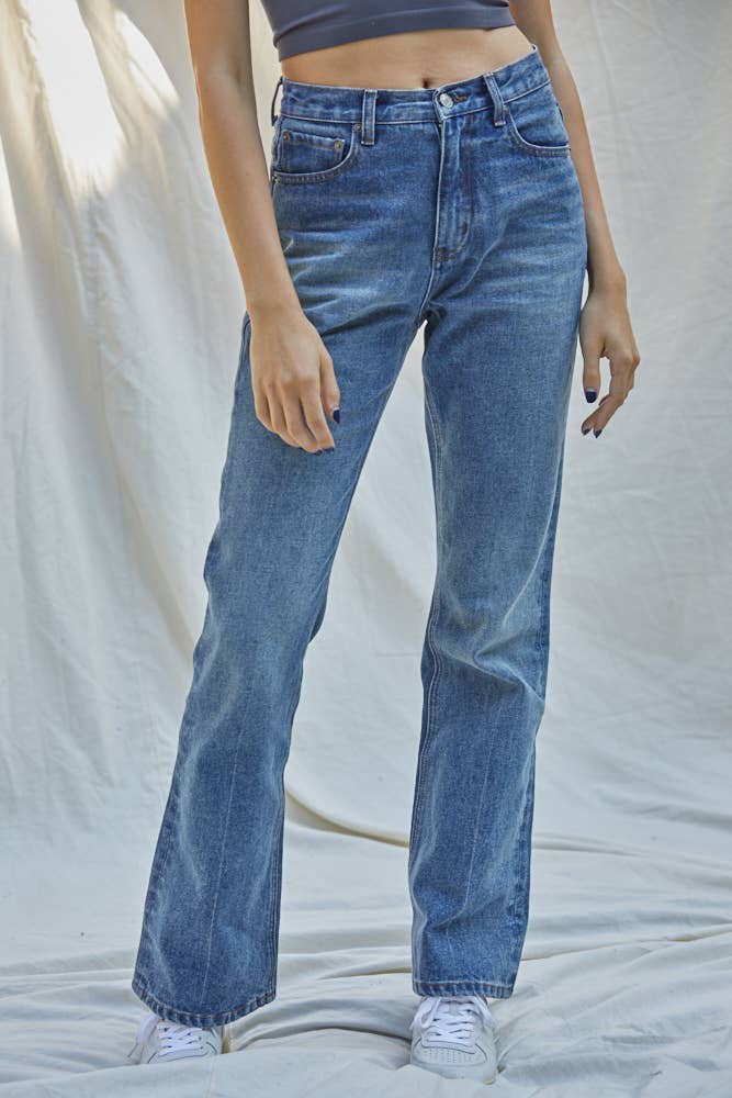 BD245 | High Rise Non - Stretch Wide Leg Bootcut Denim Pants - UnLaced Boutique