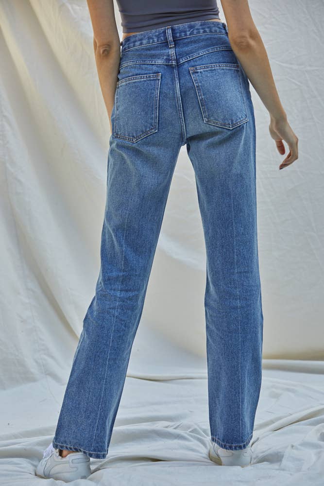 BD245 | High Rise Non - Stretch Wide Leg Bootcut Denim Pants - UnLaced Boutique