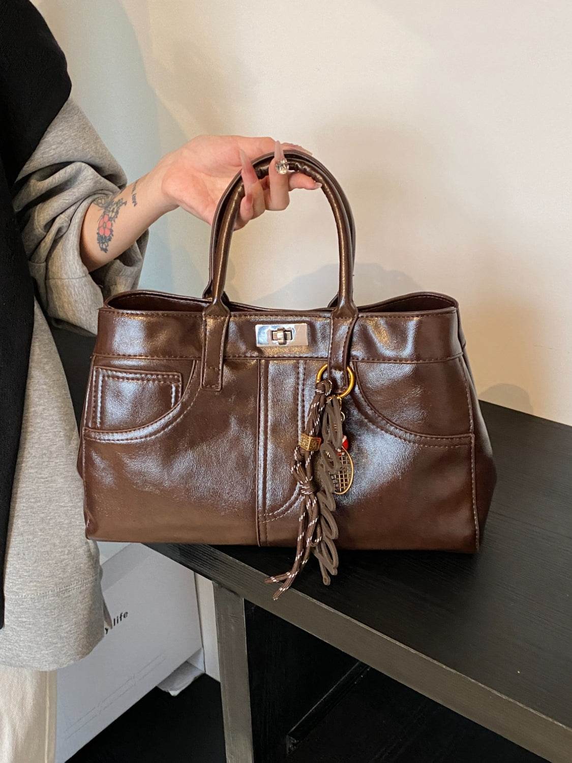PU Leather Handbag with Pendant - UnLaced Boutique