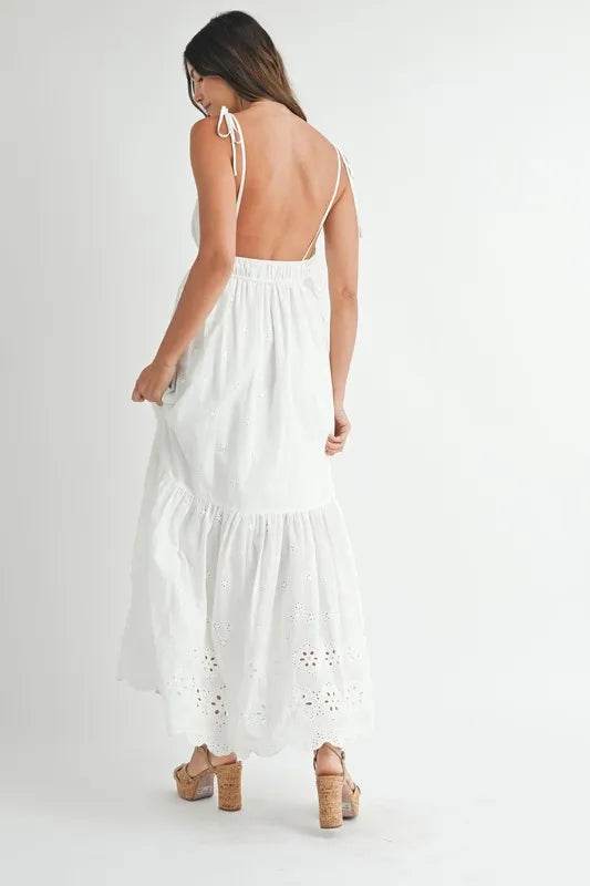 MABLE Eyelet Lace Maxi Dress with Side Strap Details - UnLaced Boutique