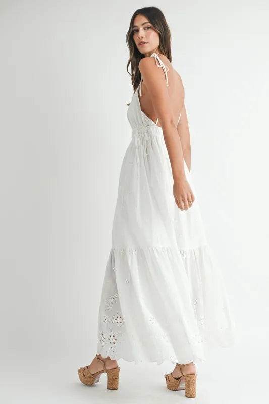 MABLE Eyelet Lace Maxi Dress with Side Strap Details - UnLaced Boutique