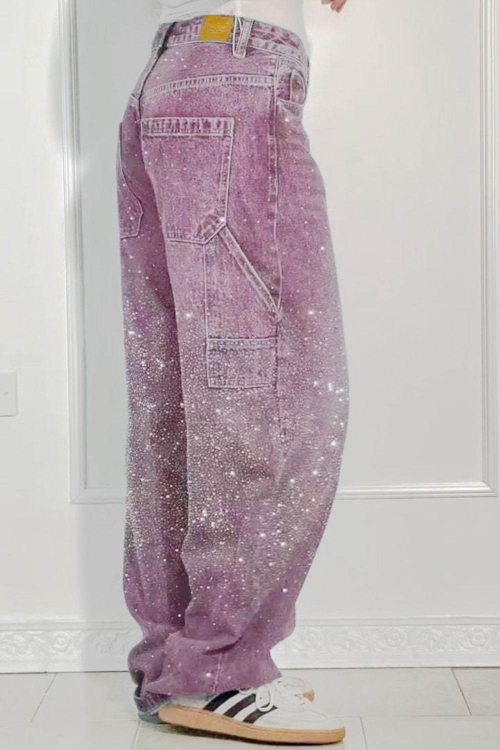 Full Size Washed Rhinestone Detail Wide leg Jeans Plus Size - UnLaced Boutique