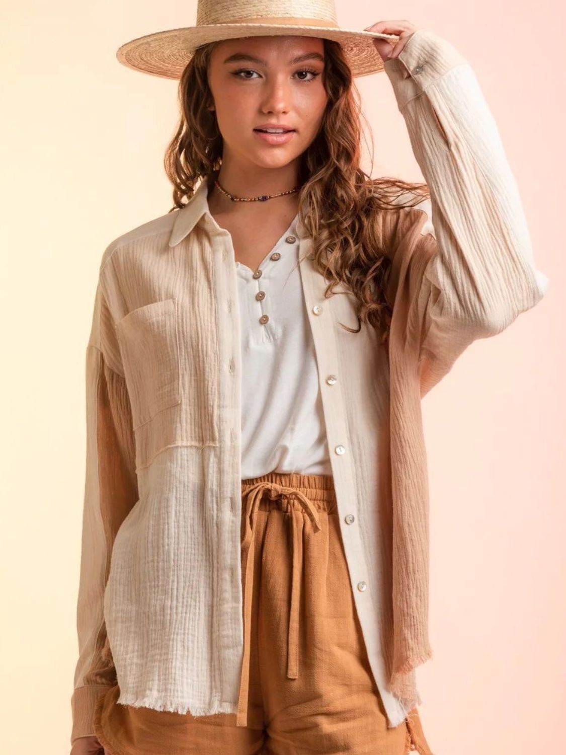 Contrast Button Up Long Sleeve Shirt - UnLaced Boutique