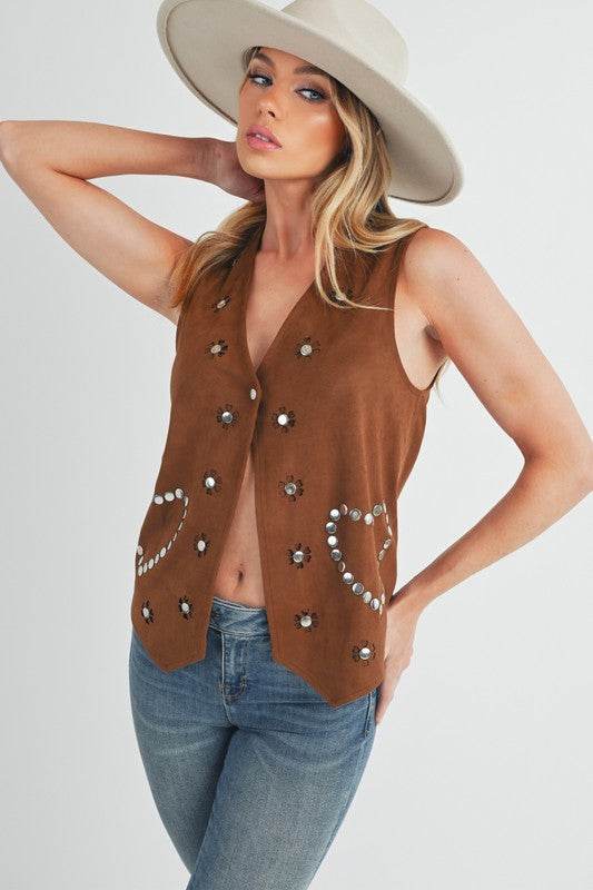 Aemi + Co Heart Rivet Detail Suede Vest Coat - UnLaced Boutique