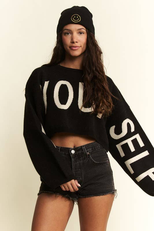 BE YOUR SELF SWEATER CROP TOP - UnLaced Boutique