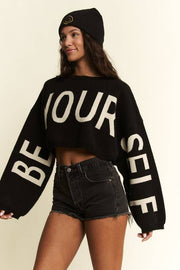 BE YOUR SELF SWEATER CROP TOP - UnLaced Boutique