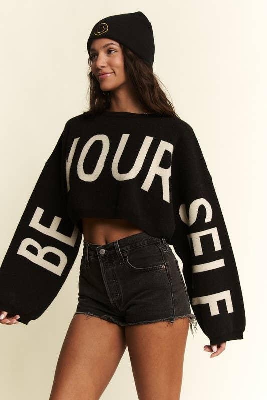 BE YOUR SELF SWEATER CROP TOP - UnLaced Boutique