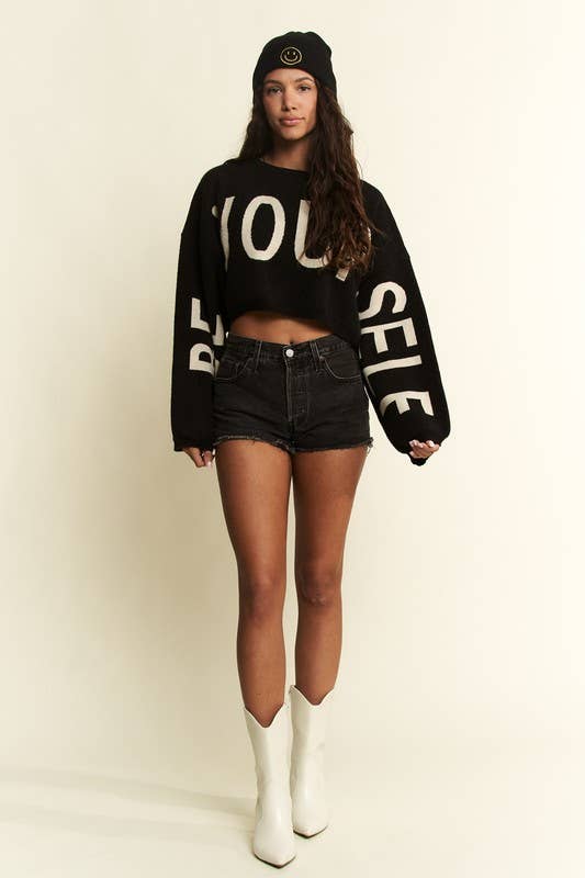 BE YOUR SELF SWEATER CROP TOP - UnLaced Boutique