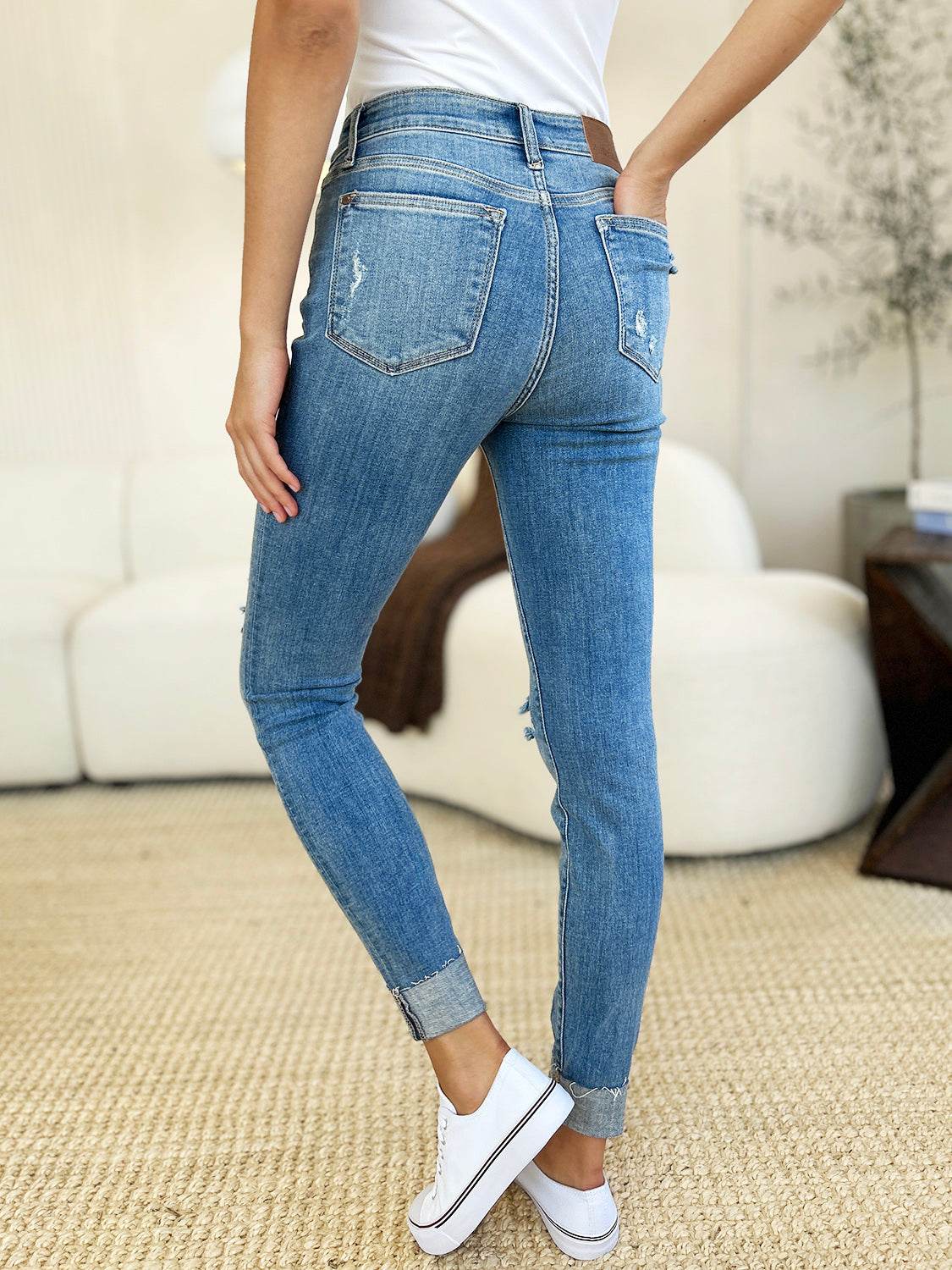 Judy Blue Full Size Mid Rise Destroy & Cuff Skinny Jeans - UnLaced Boutique