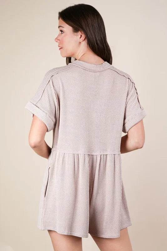 VERY J Two Tone Ribbed Knit Comfy Casual Romper - UnLaced Boutique