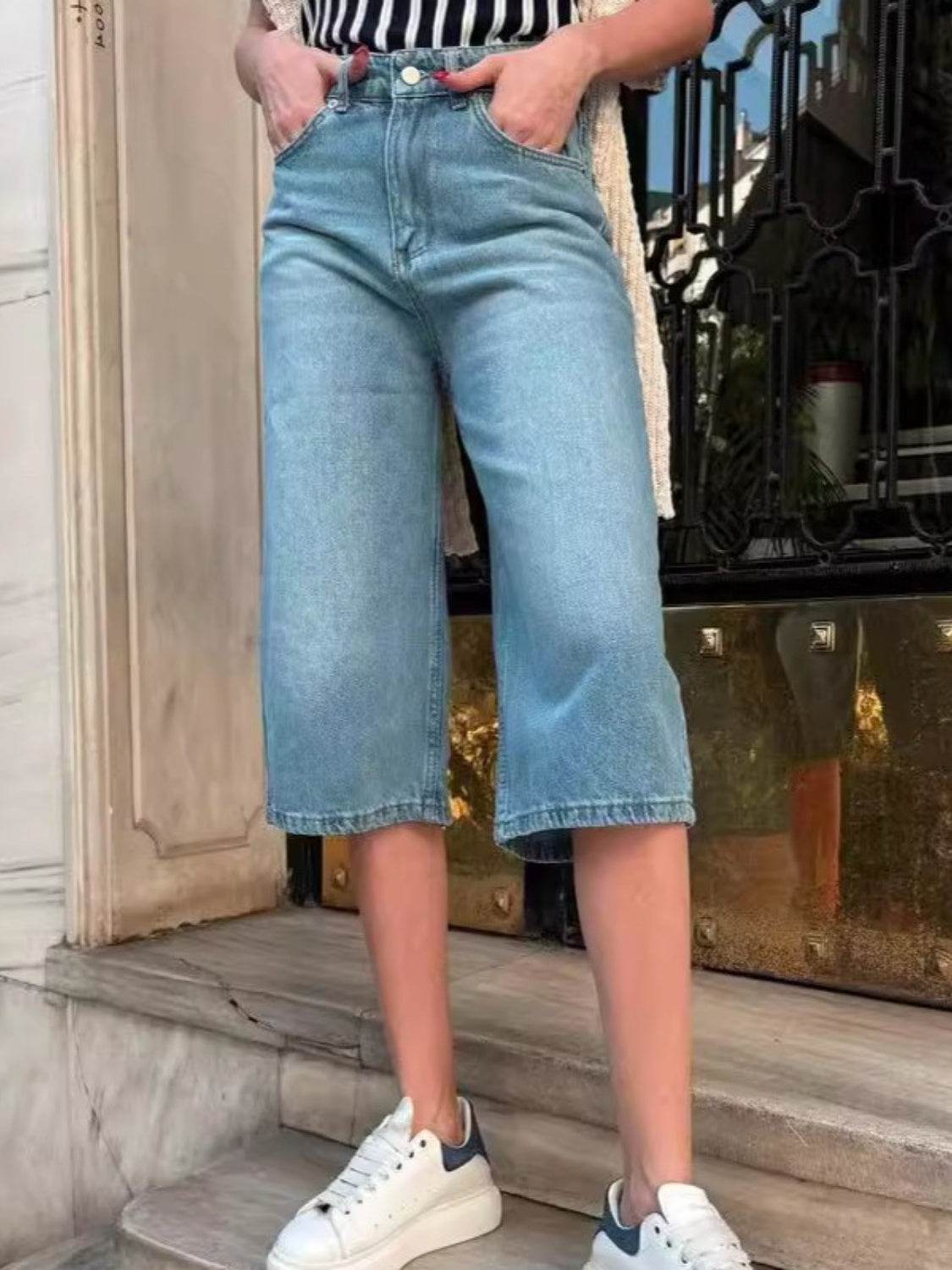 High Waist Denim Shorts with Pockets - UnLaced Boutique