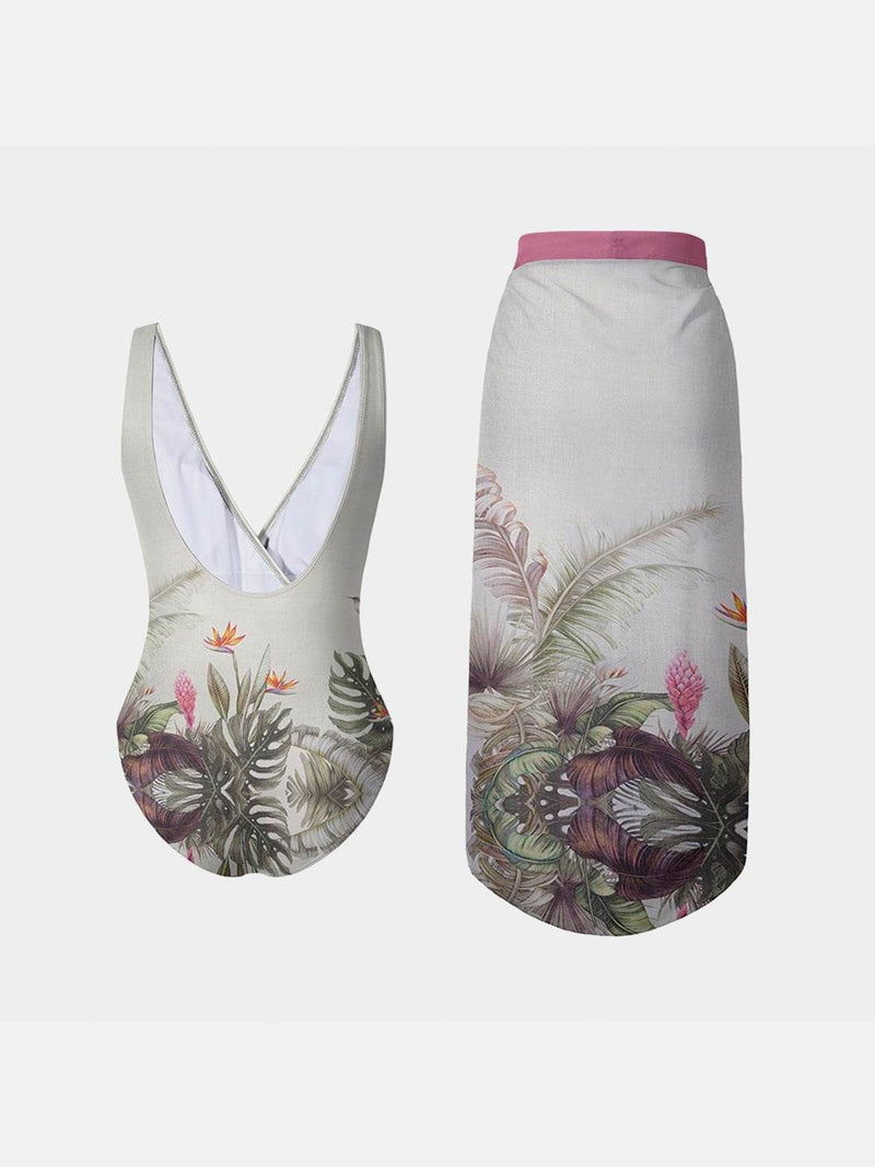 FAM-FAM Printed Surplice Wide Strap Swimwear and Skirt Swim Set - UnLaced Boutique