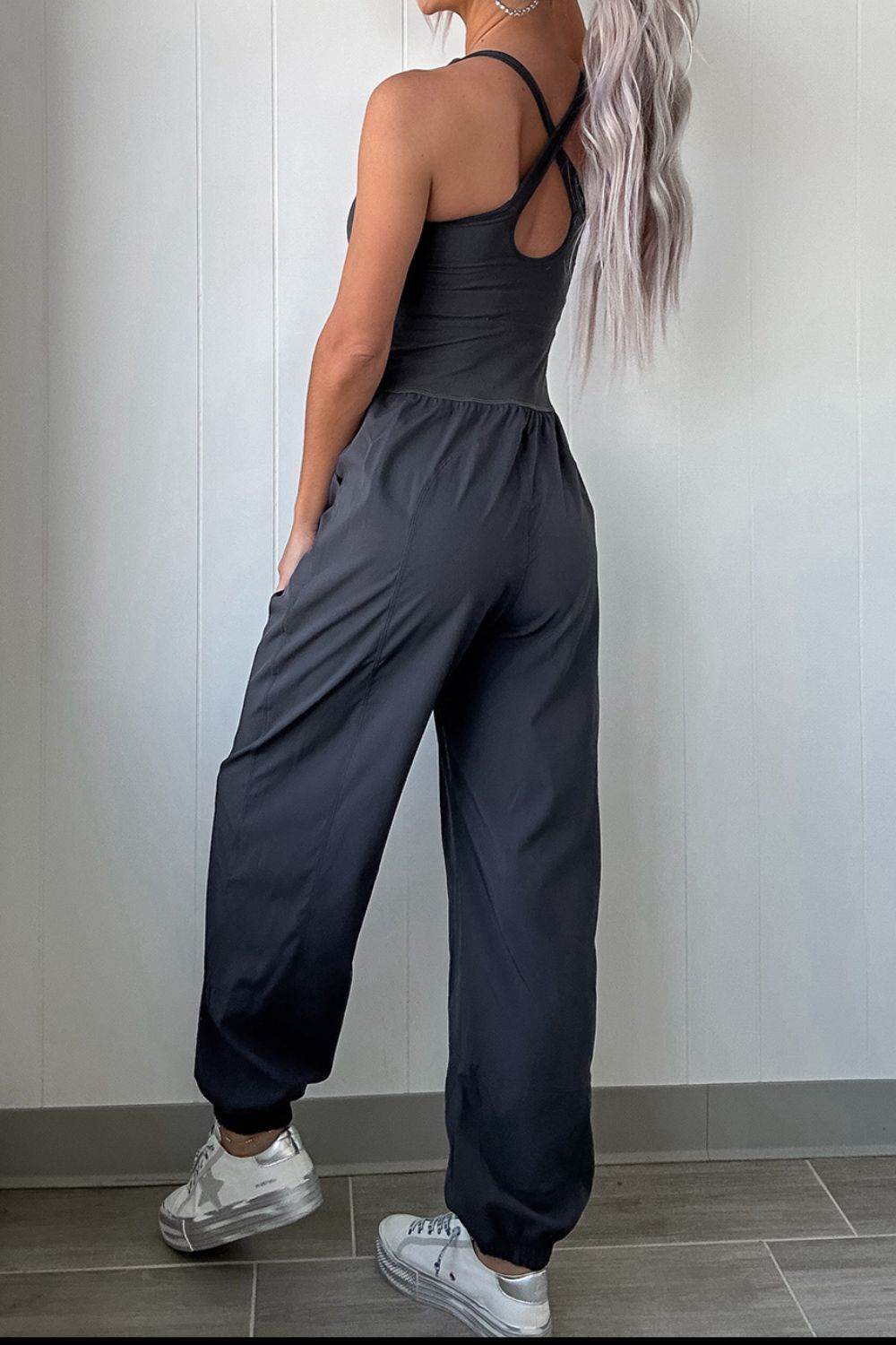 Cutout Square Neck Wide Strap Active Jumpsuit - UnLaced Boutique