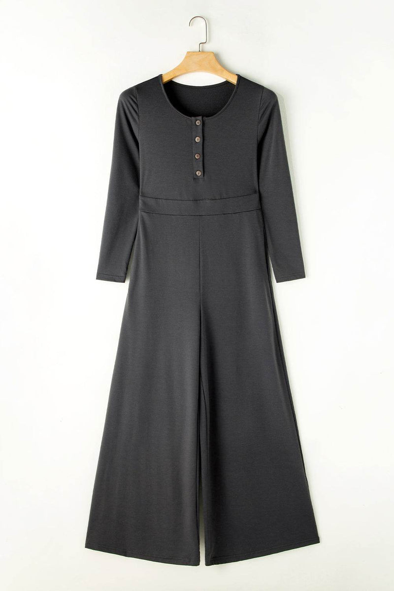 Pocketed Long Sleeve Wide Leg Jumpsuit - UnLaced Boutique