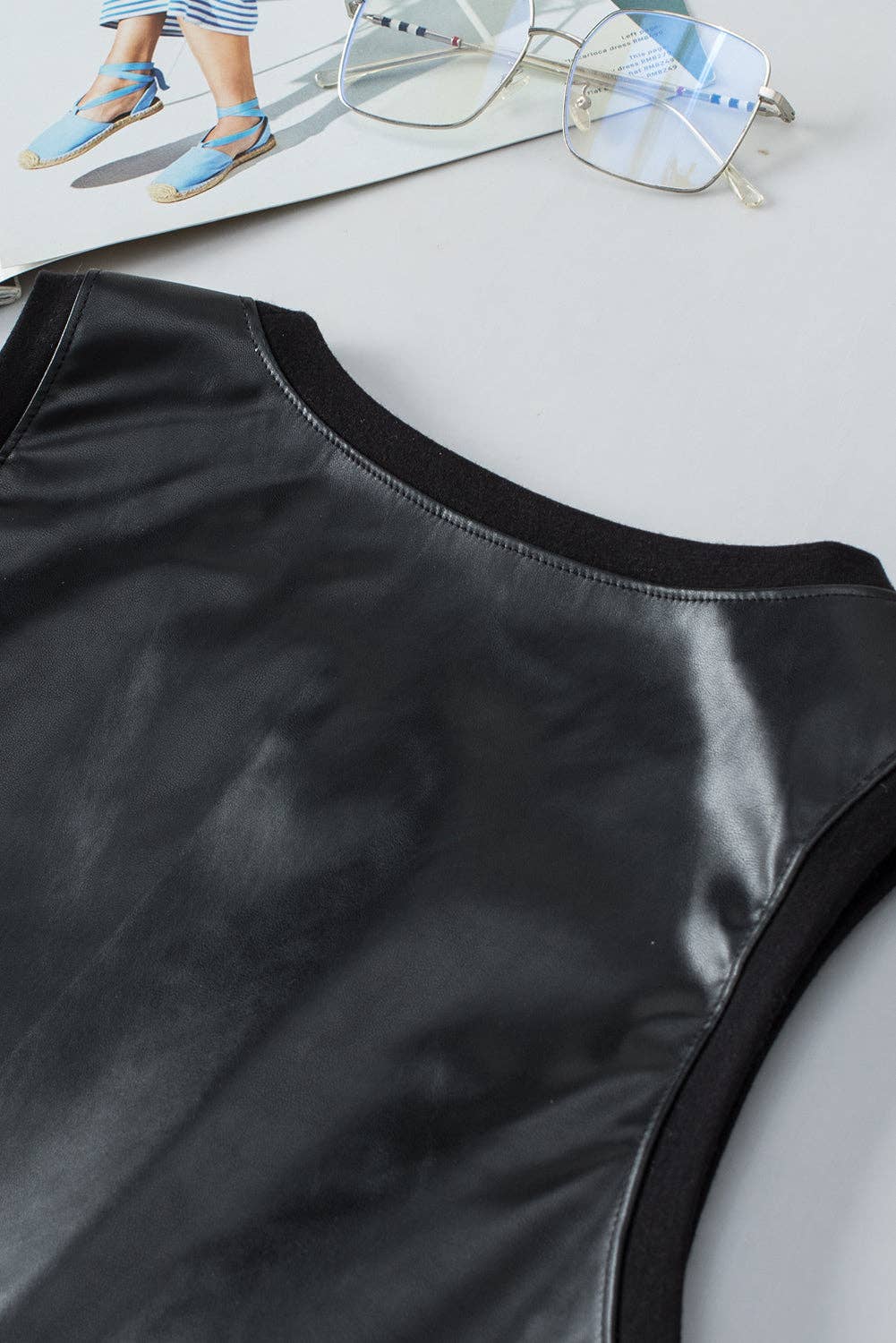 Black Faux Leather Crew Neck Tank Top - UnLaced Boutique