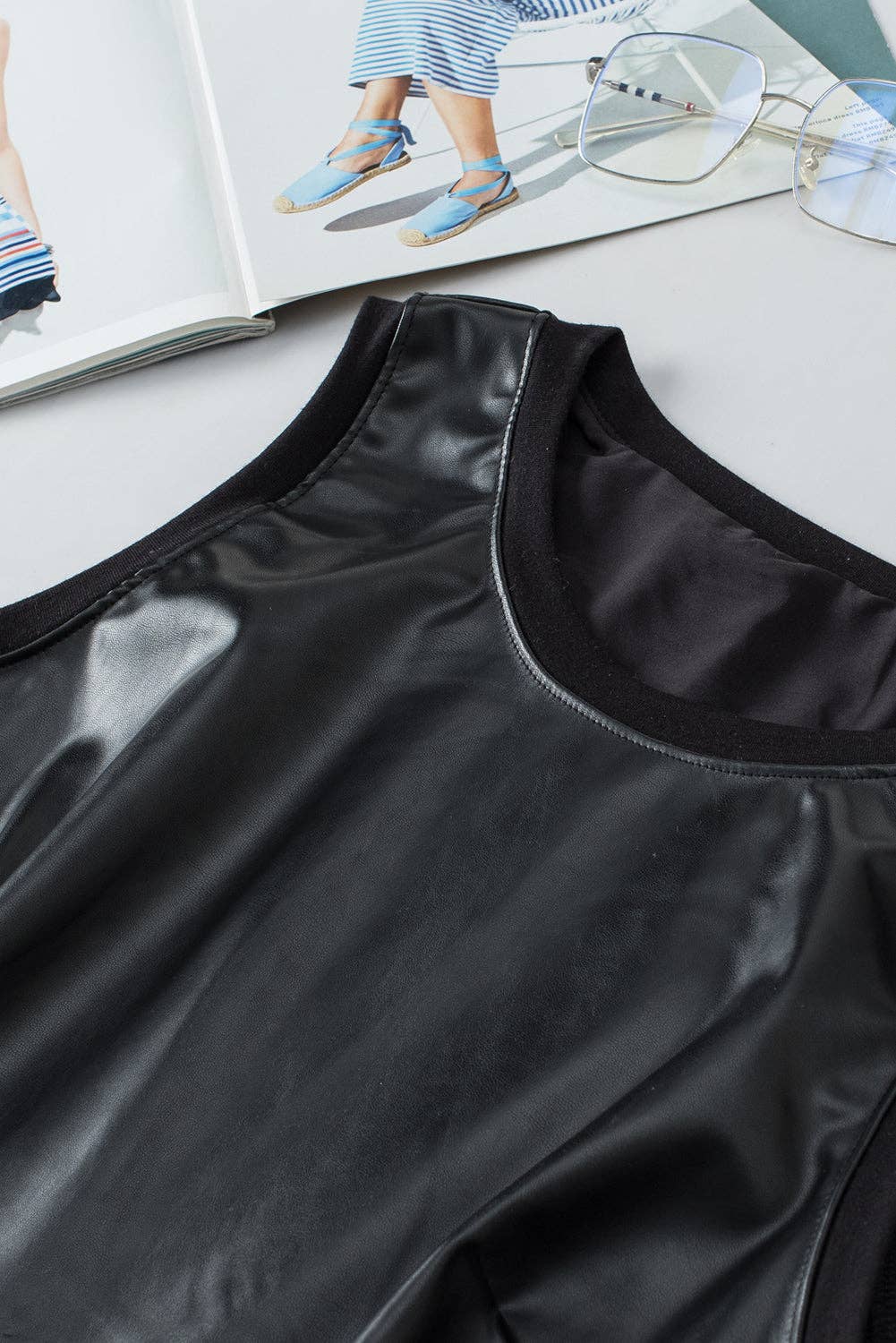 Black Faux Leather Crew Neck Tank Top - UnLaced Boutique