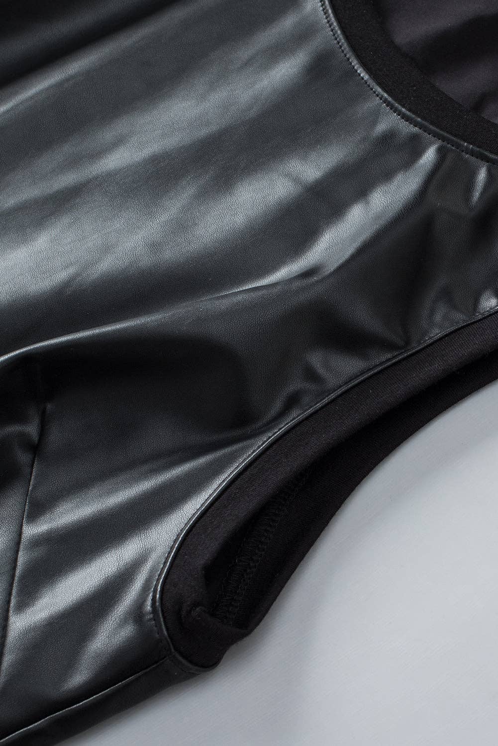 Black Faux Leather Crew Neck Tank Top - UnLaced Boutique