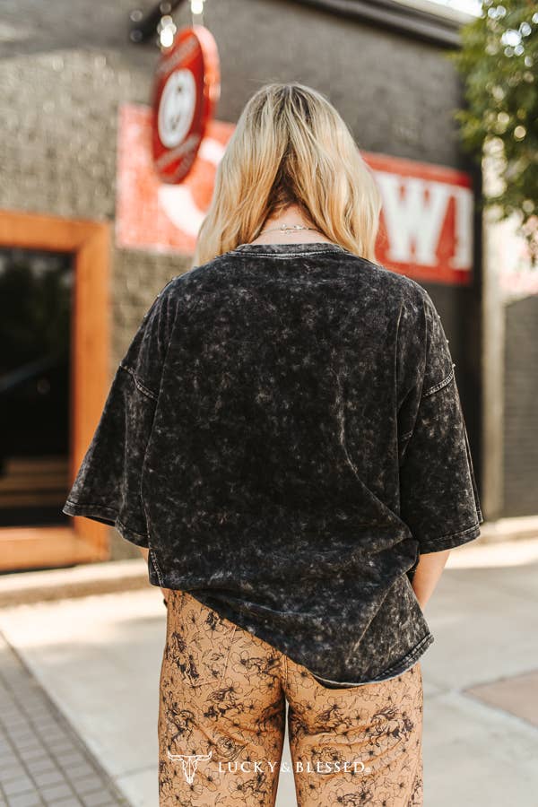 Black Mineral Wash Studded Oversized Boyfriend Tee - UnLaced Boutique