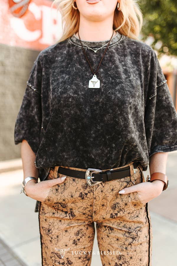Black Mineral Wash Studded Oversized Boyfriend Tee - UnLaced Boutique