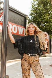 Black Mineral Wash Studded Oversized Boyfriend Tee - UnLaced Boutique