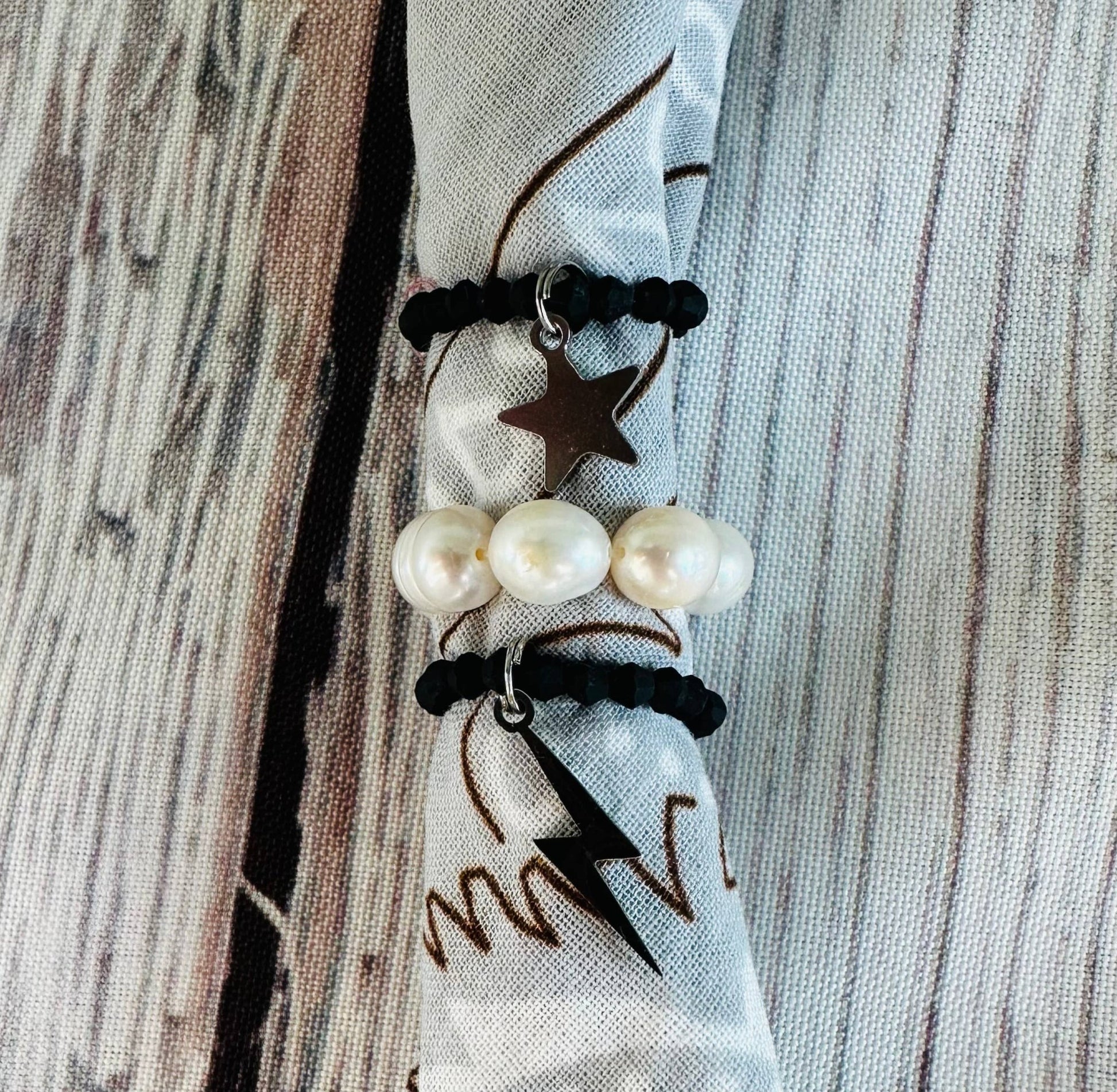 Black & Silver Bandana Stretch Charm - UnLaced Boutique