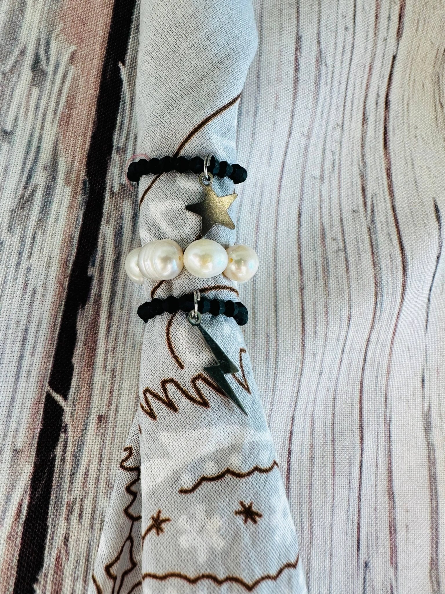 Black & Silver Bandana Stretch Charm - UnLaced Boutique