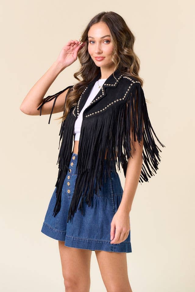 BLACK STUDDED FRINGE SHRUG - UnLaced Boutique