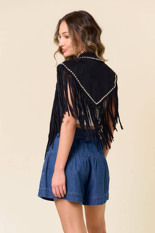 BLACK STUDDED FRINGE SHRUG - UnLaced Boutique
