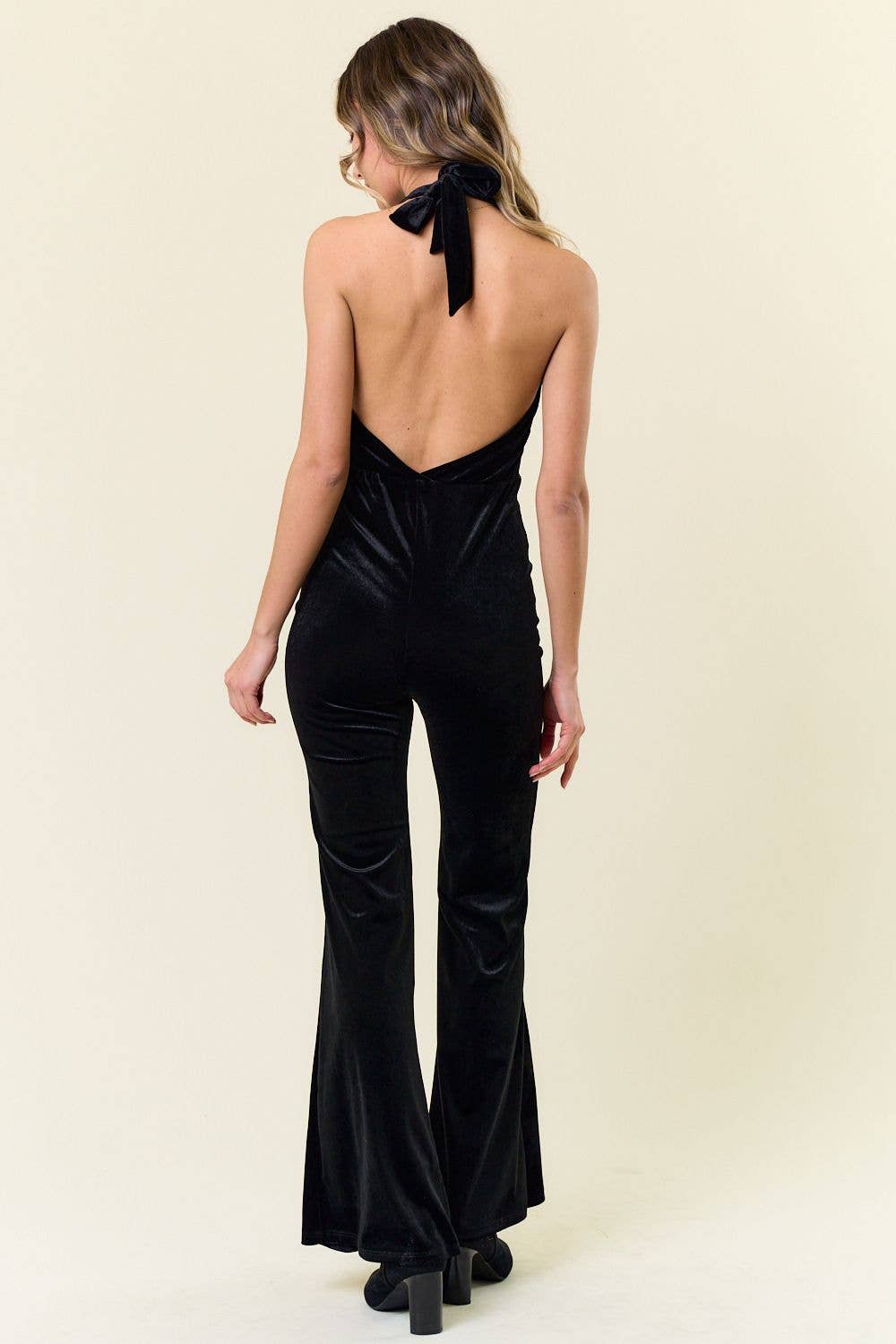 BLACK WESTERN VELVET HALTER NECK JUMPSUIT - UnLaced Boutique