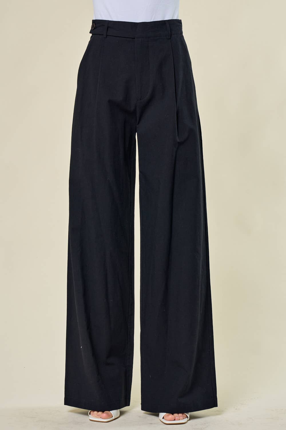 BLACK WIDE LEG LIGHT LINEN TROUSERS WITH POCKETS - UnLaced Boutique