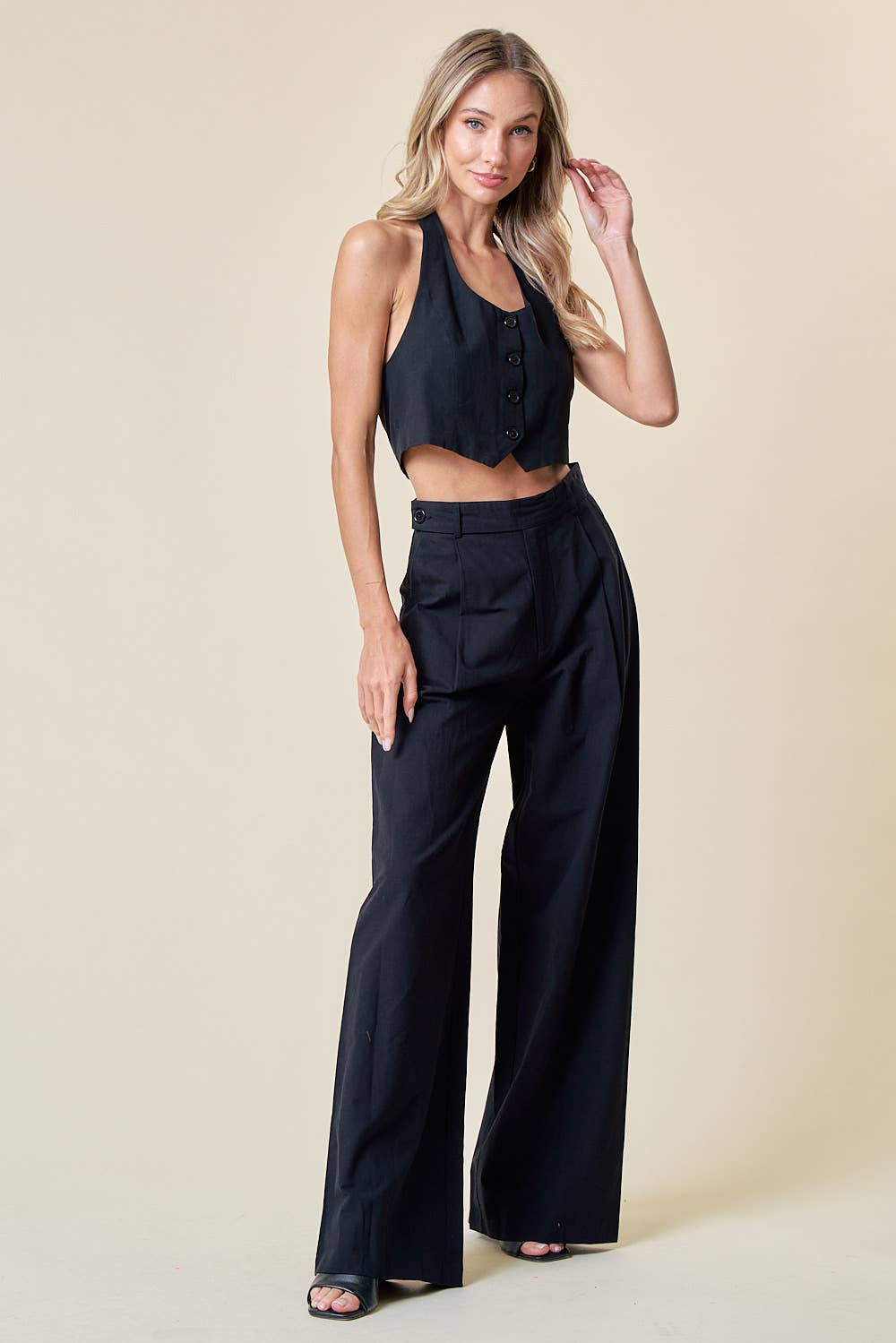 BLACK WIDE LEG LIGHT LINEN TROUSERS WITH POCKETS - UnLaced Boutique
