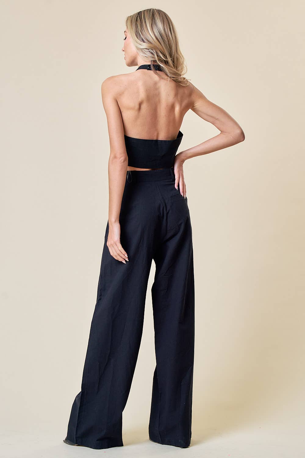 BLACK WIDE LEG LIGHT LINEN TROUSERS WITH POCKETS - UnLaced Boutique
