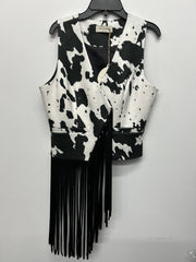 BLACK/WHT COW ASYMMETRICAL FRINGE COW PRINT VEST - UnLaced Boutique