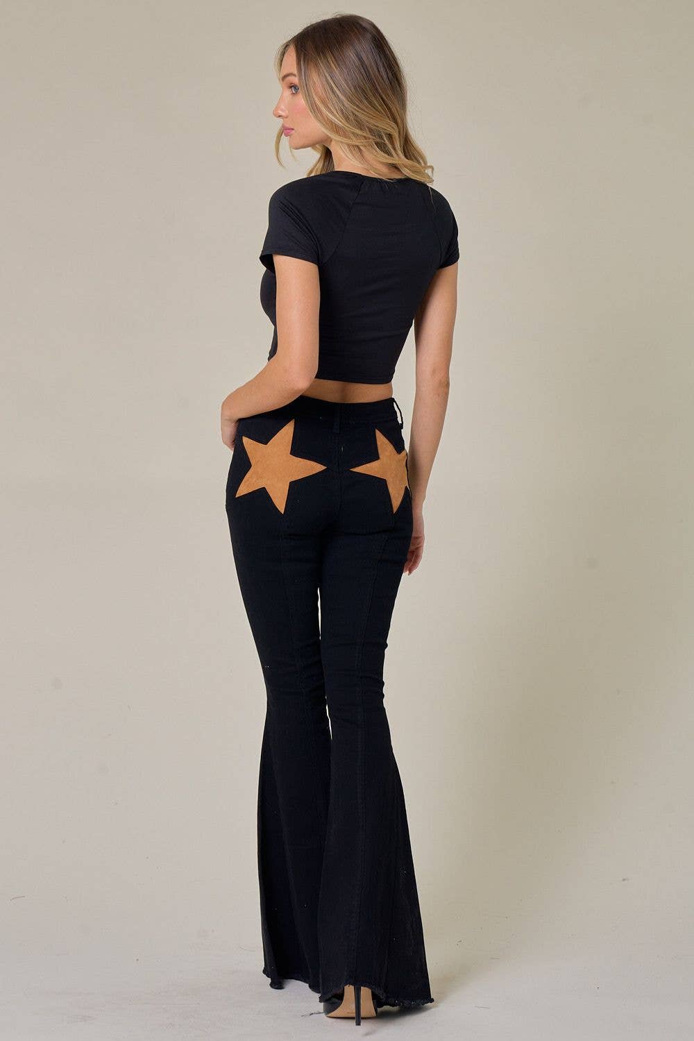 BLK WESTERN INSPIRED, BACK SUEDE STAR FLARE JEANS - UnLaced Boutique