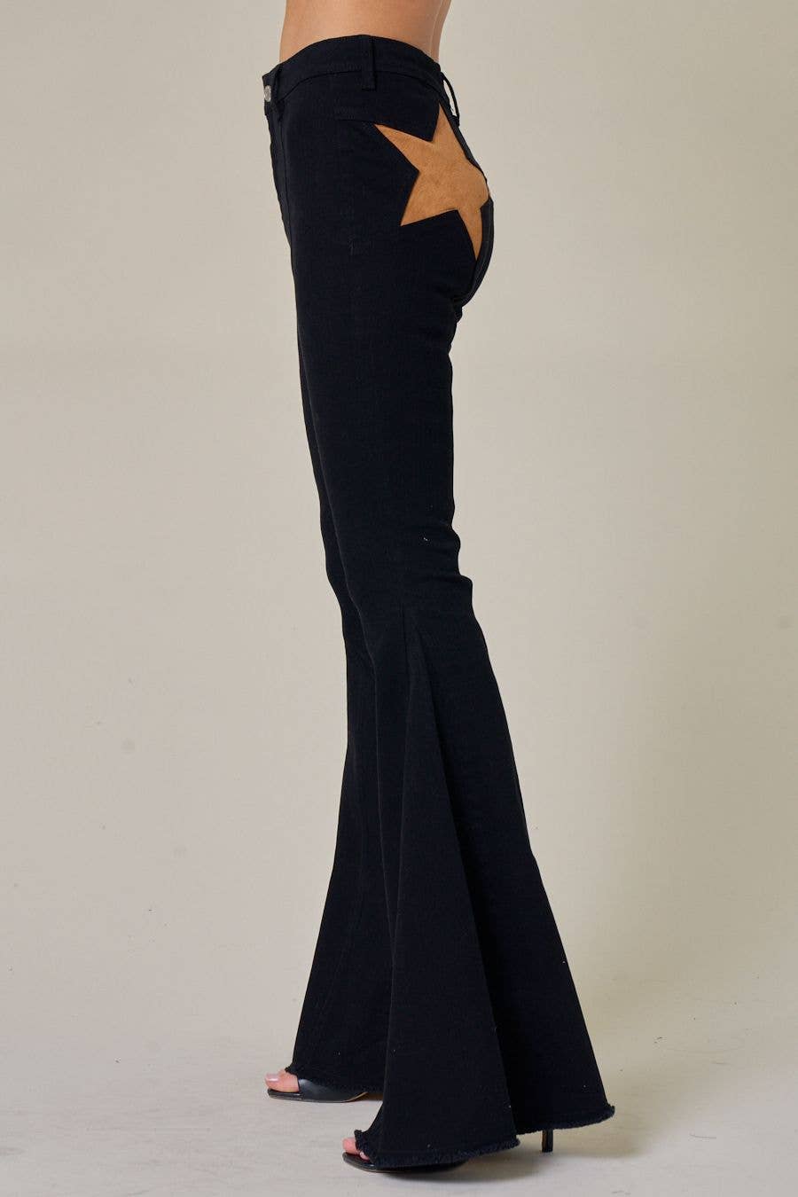 BLK WESTERN INSPIRED, BACK SUEDE STAR FLARE JEANS - UnLaced Boutique