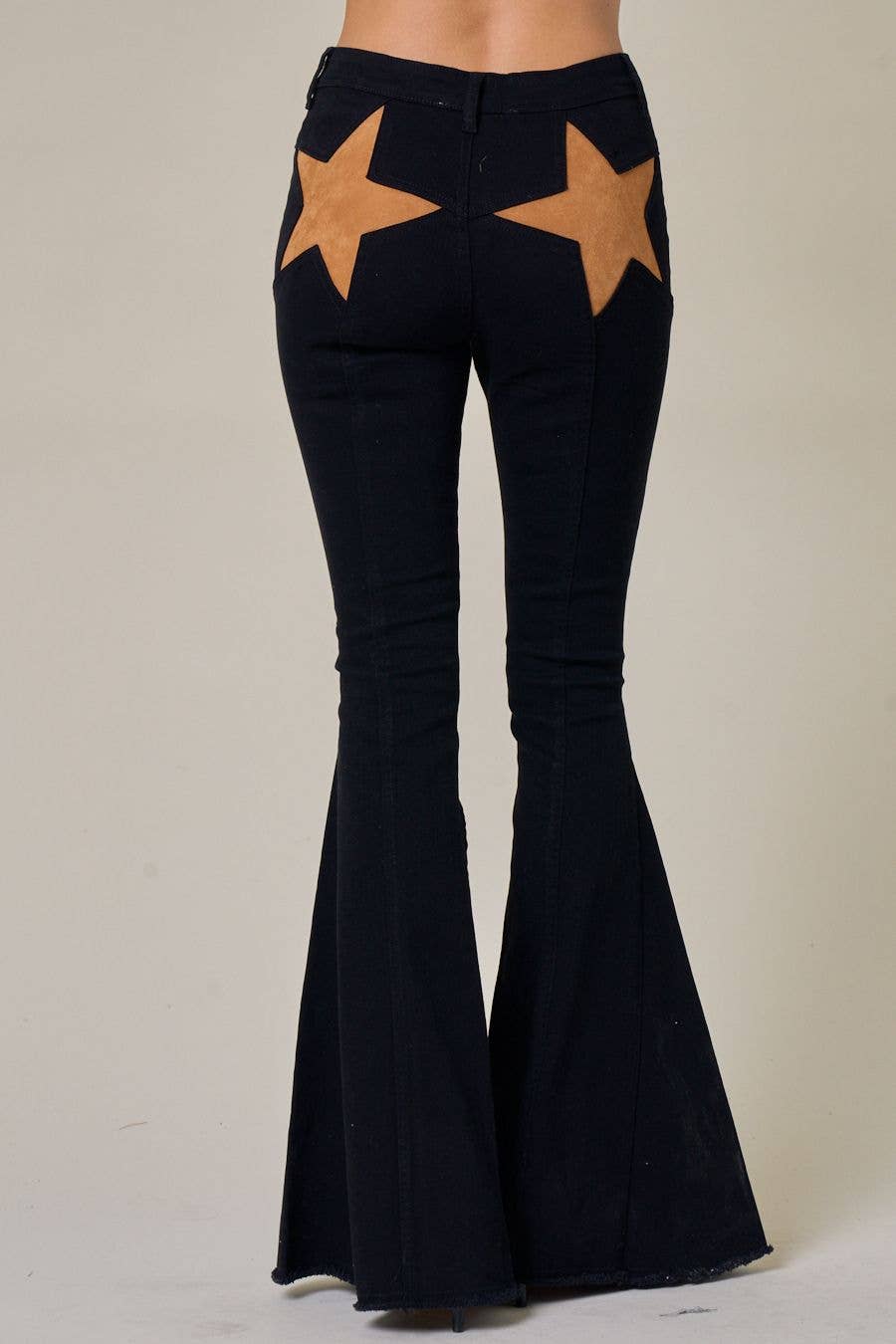 BLK WESTERN INSPIRED, BACK SUEDE STAR FLARE JEANS - UnLaced Boutique