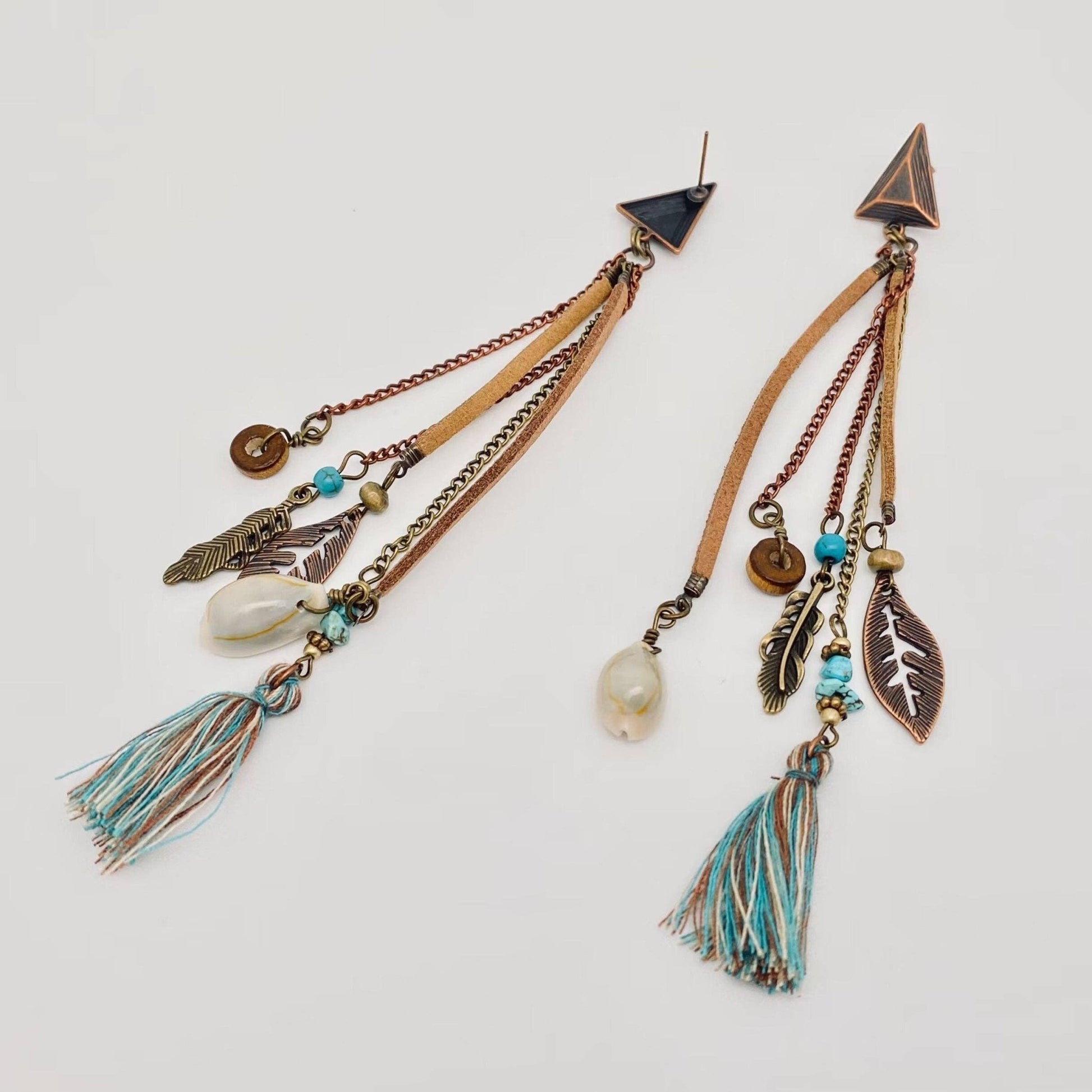 Bohemian Chain Tassel Triangle Stud Earrings - UnLaced Boutique