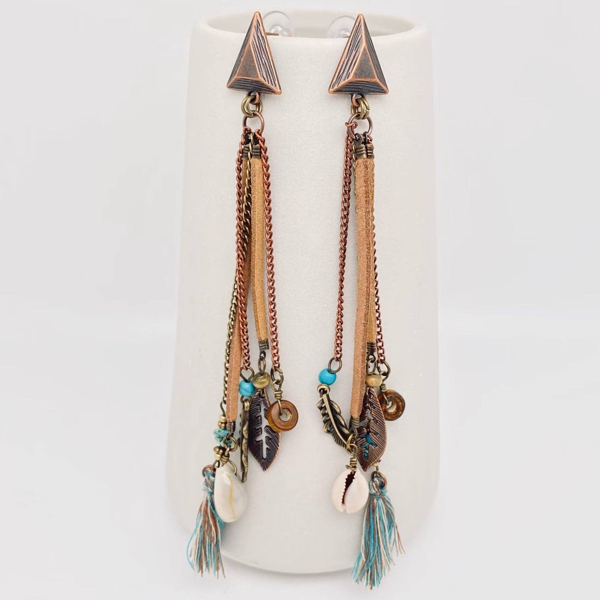 Bohemian Chain Tassel Triangle Stud Earrings - UnLaced Boutique