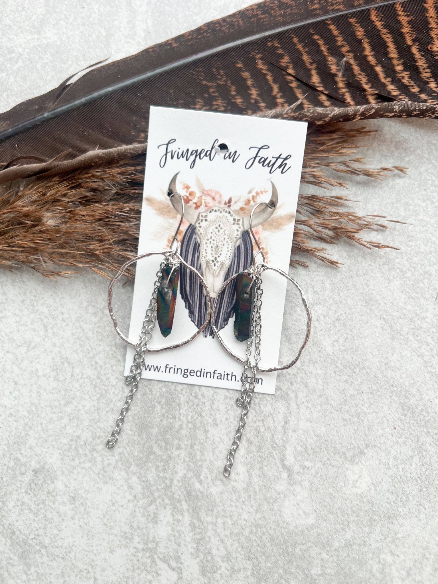 Boho Crystal Hoop Earrings | Tourmaline with Chain  - UnLaced Boutique