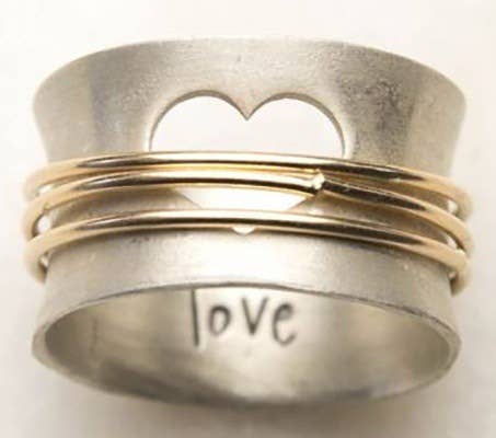 Boho Two - Tone Heart & 'Love' Ring - UnLaced Boutique
