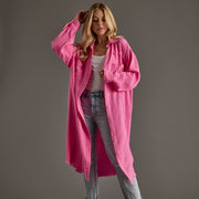 Bright Pink Gauze Long Button Up - UnLaced Boutique