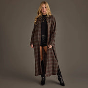 Brown, Cream & Blue Plaid Long Lightweight Jacket - UnLaced Boutique