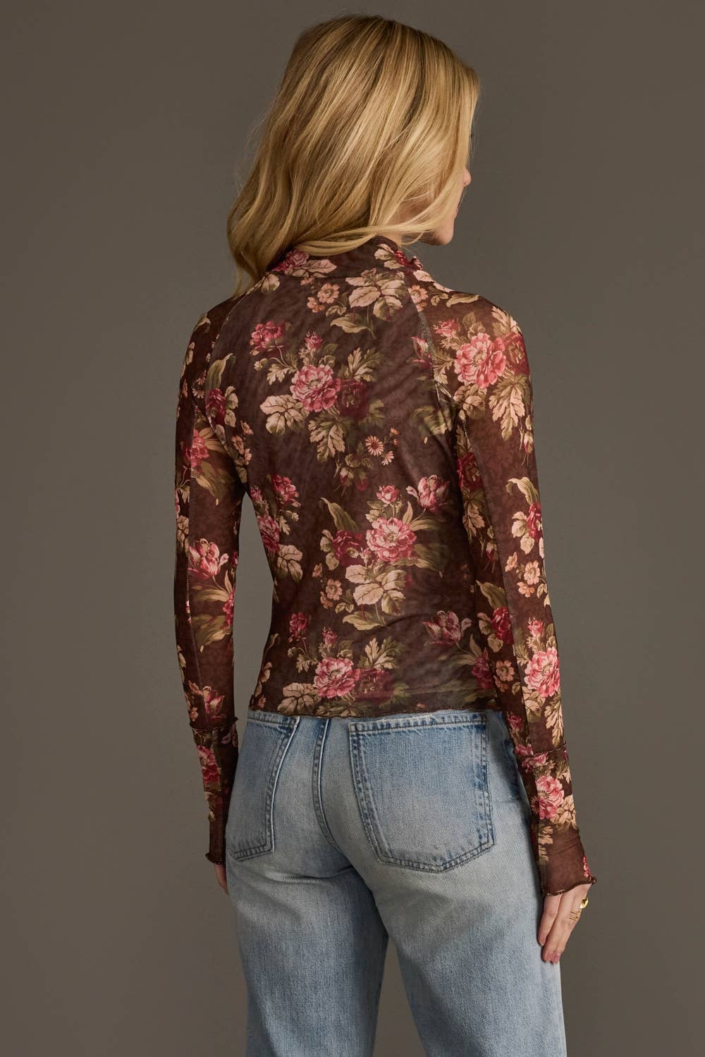 Brown, Cream & Burgundy Floral Mesh Top - UnLaced Boutique