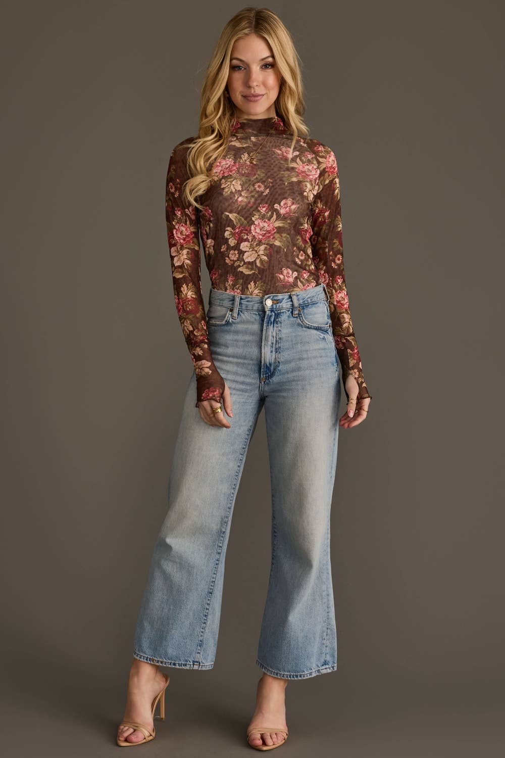 Brown, Cream & Burgundy Floral Mesh Top - UnLaced Boutique